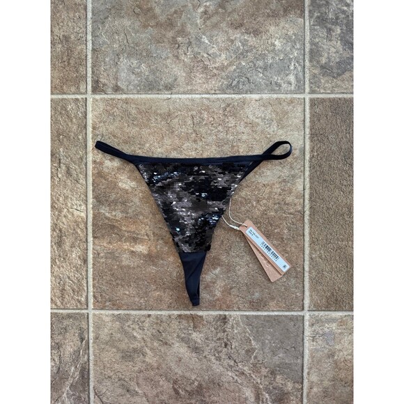 Skims Sequin String Thong Onyx Size Small - Picture 9 of 11